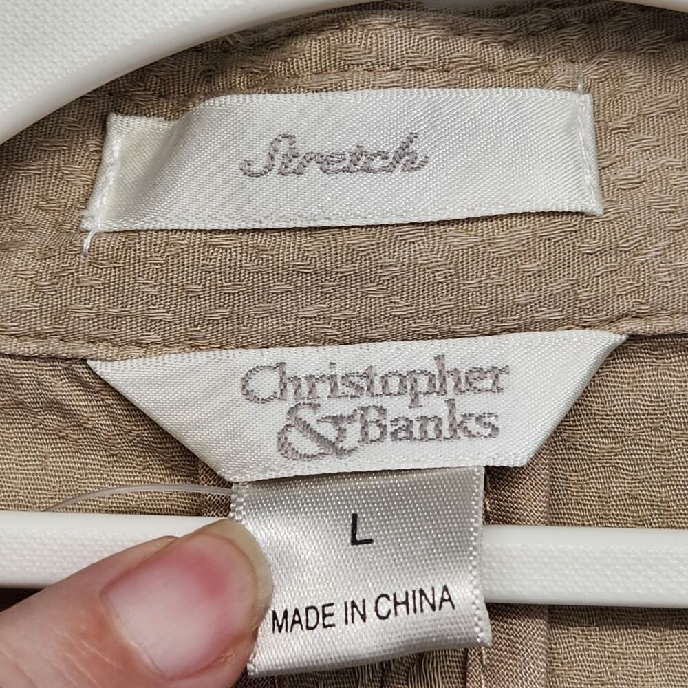 NWT Christopher & Banks Tan Minimalist Button Down Blazer Jacket Women's L - Picture 2 of 10